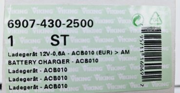 Preview: Viking Ladegerät ACB 69074302500 12V 0,6A Original