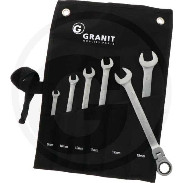 GRANIT BLACK EDITION Gelenk-Ratschenschlüssel-Satz 6 Teile