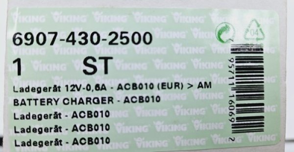 Viking Ladegerät ACB 69074302500 12V 0,6A Original